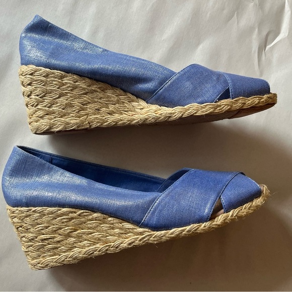 Lauren Ralph Lauren Cecelia Periwinkle Blue Linen Espadrille Wedge Sandals 8.5B - Picture 7 of 12